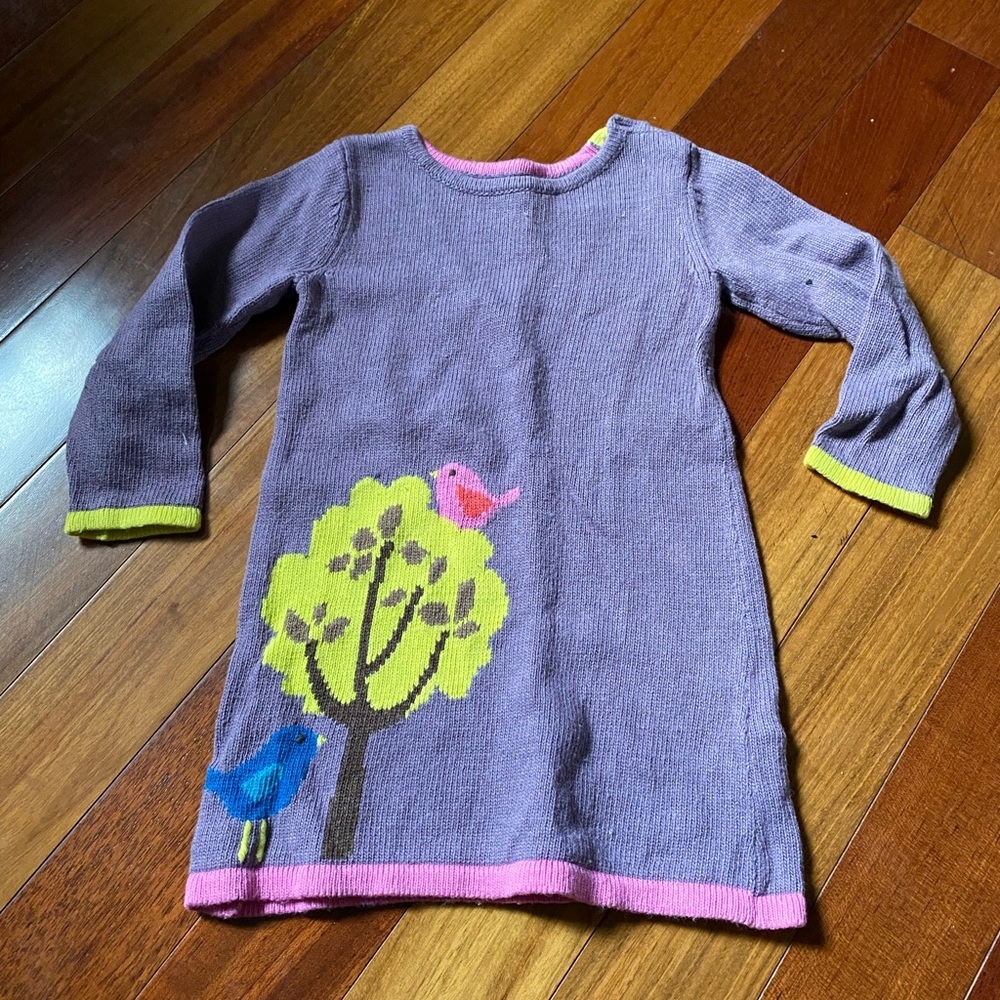 Baby Boden Purple/Yellow/Pink Knit Tree/Birds Cotton/Viscose Dress 18-24Months